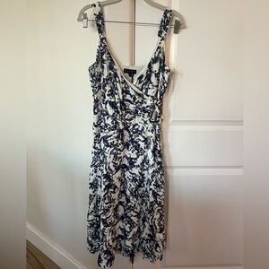 Donna Karan white and blue floral Midi dress
